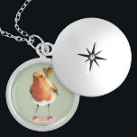 Collar Plateado Pintura de la acuarela del pájaro del petirrojo<br><div class="desc">Ésta es una pintura de la acuarela de un petirrojo en una rama de árbol. Es cola está para arriba en el aire.</div>