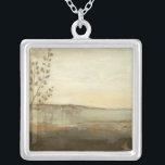 Collar Plateado Pintura moderna de aceite de paisajes de atardecer<br><div class="desc">Una pintura al óleo moderna de un paisaje de Jennifer Goldberger. Las hojas se cuelgan por un lado mientras una hermosa puesta de sol descansa en el horizonte. ¡Una impresión increíble que haría una compra increíble!</div>