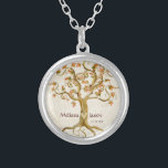 Collar Plateado Raíces De Árboles De Swirl Nombres Personalizados<br><div class="desc">SELECCIÓN DE COLOR: Este diseño presenta crema, tostado, marrón, chocolate y oro, naranja y óxido. DISEÑO: La obra de arte de esta elegante y formal invitación a la fiesta, aunque algo rústica, está pintada con agua de mano por Audrey Jeanne Roberts. El fondo es un pergamino vintage de antaño, más...</div>