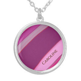 Collar Plateado Rayas de ciruela rosada nombre personalizado