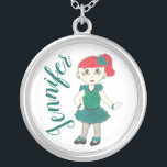 Collar Plateado Regalo Chica de baile de bailarina de tap personal<br><div class="desc">El diseño presenta un ilustracion de marca original de un bailarín de grifo chica pelirrojo con un verde azulado disfraz de recital de baile verde y zapatos de grifo negros. Perfecto para su bailarina de grifo favorita, profesor de baile, propietario de estudio o coreógrafo. ¿No ves lo que estás buscando?...</div>