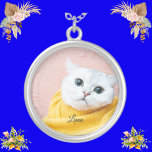 Collar Plateado Regalo fotográfico Mascota de fotografía personali<br><div class="desc">Mascota fotográfico personalizado de gato personalizado regalo de  plateado</div>