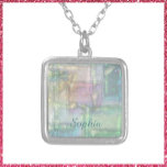 Collar Plateado Resumen Patrón texturizado de color azul verde ros<br><div class="desc">Resumen Patrón texturizado de color azul verde rosa</div>