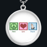 Collar Plateado Rezo del amor de la paz<br><div class="desc">Un signo de la paz,  corazón,  y dos manos dobladas para rogar. Un regalo religioso hermoso.</div>