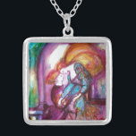 Collar Plateado ROMEO Y JULIET Romántico Día de San Valentín<br><div class="desc">Escena de balcones de la tragedia de Romeo y Juilet por William Shakespeare. Pintura original contemporánea de acuarela con Relieve metalizado dorado y colores iridiscentes en color violeta brillante,  rosa,  verde,  naranja amarillo,  verde azulado,  turquesa,  blanco...  Pintado por Bulgan Lumini (c)</div>