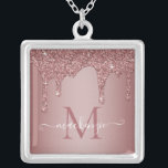 Collar Plateado Rosa Girly Gold Sparkle Purpurinas Dris Monograma<br><div class="desc">El Rosa Girly Gold Sparkle Purpurina Drips Monograma Necklace con modas tonificantes color rosa/rosa purpurina de oro gotea sobre un fondo de moda con su personalizado monograma y nombre. Póngase en contacto con nosotros en cedarandstring@gmail.com si necesita ayuda con el diseño o productos de coincidencia.</div>