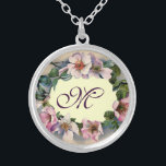 Collar Plateado Rosas WILD MONOGRAM<br><div class="desc">Elegante, elegante y clásico diseño floral. Hermosos rosas de perros de color rosa. Gráficos y elaboración digital al estilo vintage de Bulgan Lumini (c) Fácil de personalizar con sus iniciales y su propio texto como invitación de ceremonia de boda, tarjetas de lugar, salven la fecha .favors, gracias a las tarjetas....</div>