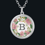 Collar Plateado Rubor Bouquet<br><div class="desc">Patrón floral de color rosa a mano diseñado por Shelby Allison.</div>
