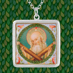 Collar Plateado San Andrés el Apóstol (JMAS 02)<br><div class="desc">Crédito de la imagen (JMAS 02): Imagen antigua de San Andrés el Apóstol de una huella devocional de finales del siglo XIX en cromolitografía con acentos dorados publicada originalmente por Josef Müller, editor de arte, Munich, Alemania, de la colección privada de ephemera religiosa del diseñador. La imagen es una de...</div>