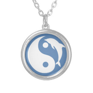Collar Plateado Símbolo azul de Yin Yang del delfín