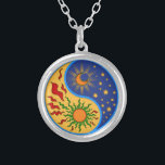 Collar Plateado Sun y Moon Yin Yang Colorful<br><div class="desc">Un Yin Yang diseño de sol y luna en un estilo de corte de papel.</div>