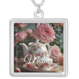 Collar Plateado Té de rosa de col pink