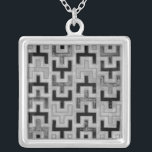 Collar Plateado tela de barro africana textil con patrones geométr<br><div class="desc">Esta impresión fue hecha por Norman Wyatt,  Jr. al estilo de un trapo de barro africano. Los tejidos de barro se originaron en Mali y son un signo de identidad cultural. Muestra tu amor por la cultura global y los patrones geométricos comprando esta huella!</div>