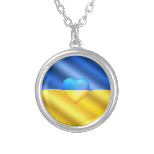 Collar Plateado Ucrania: Paz, bandera ucraniana de solidaridad por