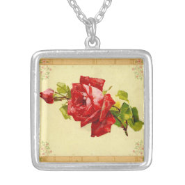 Collar Plateado Una rosa roja y roja