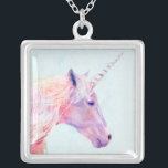 Collar Plateado Unicornio místico<br><div class="desc">Místico Unicornio I de Victoria Borges. Un unicornio rosa y violeta con pinceladas parecidas a un pincel.</div>