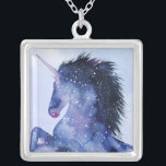 Collar Plateado Universo de Unicornio - Cósmico<br><div class="desc">Universo de Unicornio IV por Grace Popp. Presenta un nitrógeno posante con un diseño galáctico de tipo cósmico.</div>