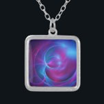 Collar Plateado Violeta azul y fractura cósmica rosa<br><div class="desc">Una imagen fractal surrealista con círculos y remolinos de color púrpura,  violeta,  azul y rosa creando un diseño psicodélico abstracto. Tiene un ambiente de espacio exterior cósmico con una textura suave,  colores brillantes,  sombras profundas y luminosas brillantes luces.</div>
