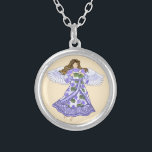 Collar Plateado Violets Angel<br><div class="desc">Collares de ángel violetas, camisetas y regalos de ángel de Ilustracion ArtMuvz. Hermosa camiseta del Ángel de Oro, cumpleaños del Ángel Cristiano y regalos de navidades, bolsa de té, taza, gorra. Los regalos de ángel son una manera reflexiva y significativa de mostrar a alguien a quien le importa. Los regalos...</div>