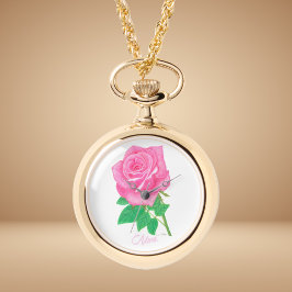 Collar reloj de oro flor rosa rosa
