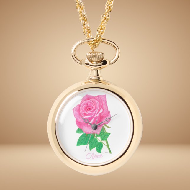 Collar reloj de oro flor rosa rosa (Subido por el creador)