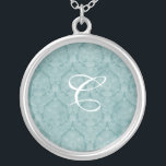 Collar verde azulado de plata de monograma estride<br><div class="desc">Hermoso collares de plata de estilo lace - se puede cambiar el color de fondo. Ideal como un favor de boda,  un regalo de boda,  un regalo de cumpleaños o un regalo de vacaciones.</div>