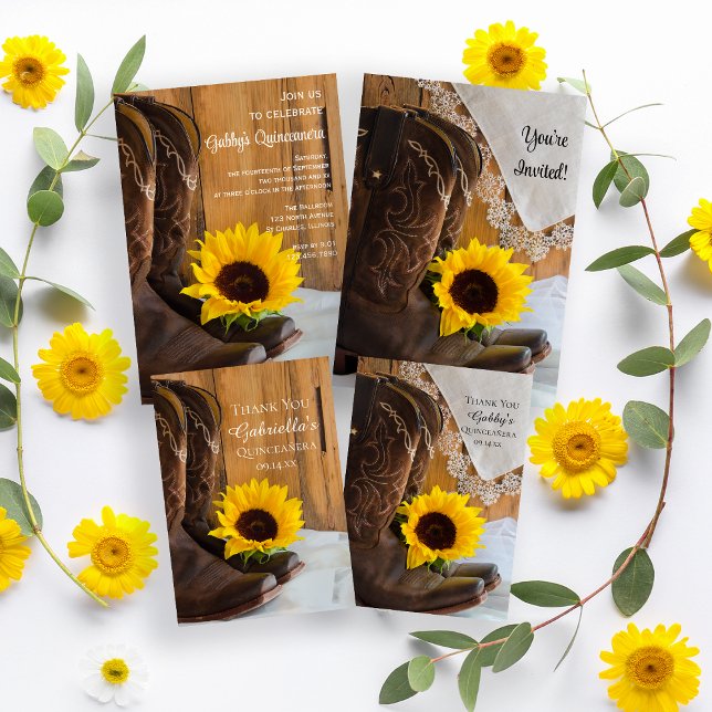 Invitación Country Sunflower Lace Western Quinceanera Fiesta