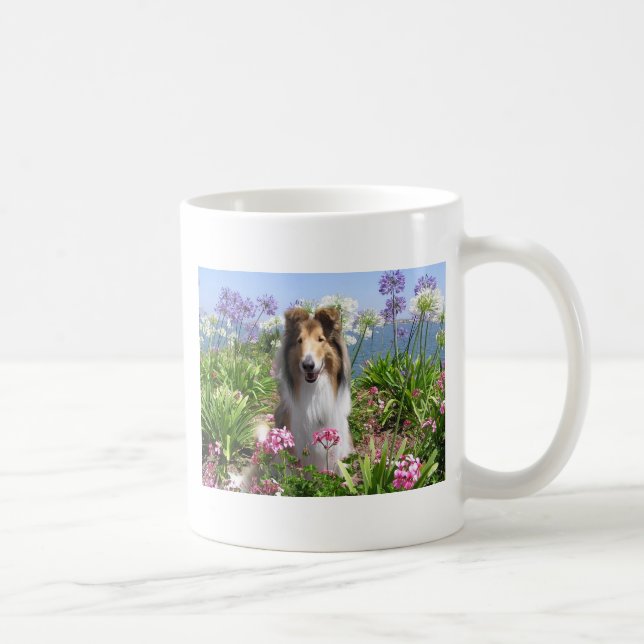 Collie áspero en taza de las flores (Derecha)