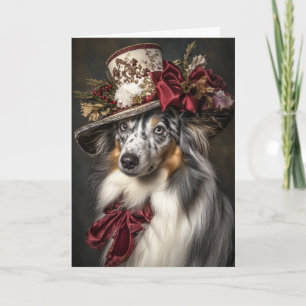 Collie Blue Merle Navidad Elegante Perro Victorian