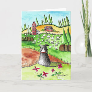 Collie de borde y oveja, tarjeta de arte folclóric