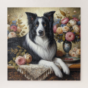 Collie de frontera victoriano y rosas rompecabezas