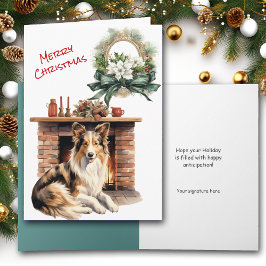 Collie Dog Chimenea Navidades Tarjeta de la Vísper