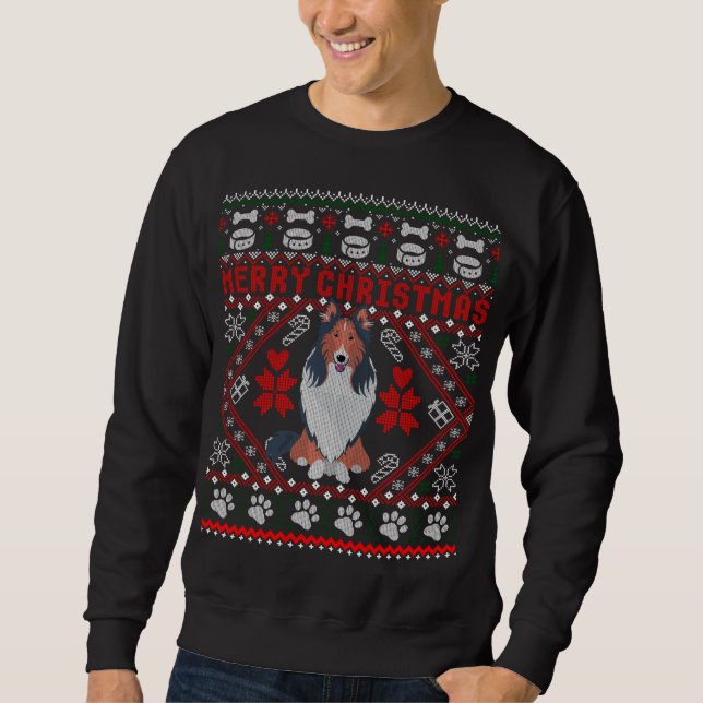 Collie Dog Merry Christmas Ugly Sweater Funny Gift (Anverso)