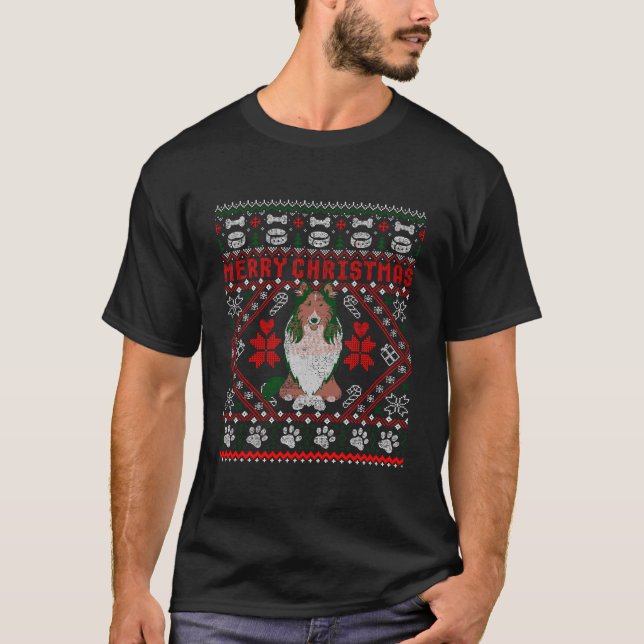 Collie Dog Merry Christmas Ugly Sweater Funny Gift (Anverso)