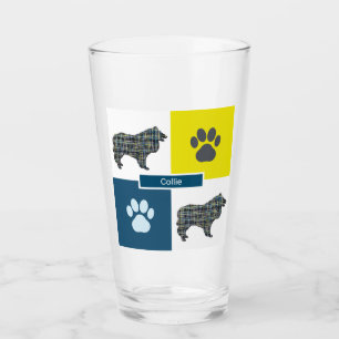 Collie Rough Dog Silhouette & Paw Y&B Grid