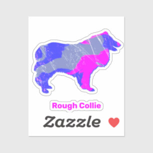 Collie Rough Dog Silhouette Pegatina rosa y azul