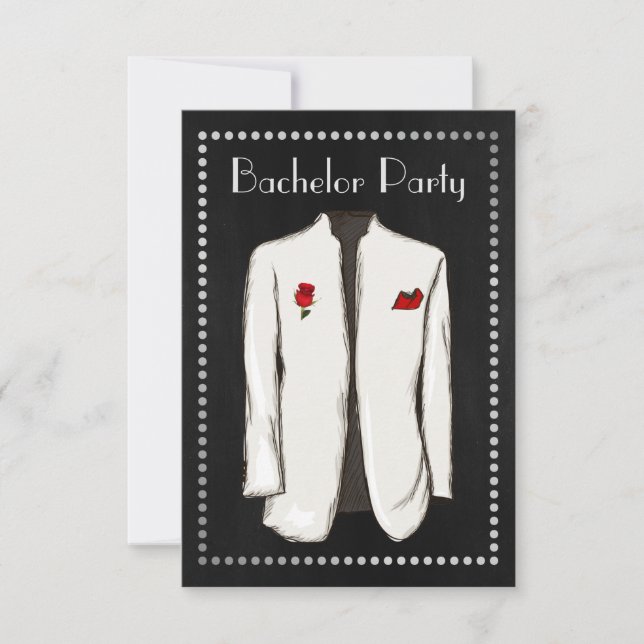 Collkboard Bachelor Party Invitación Tuxedo blanco (Anverso)