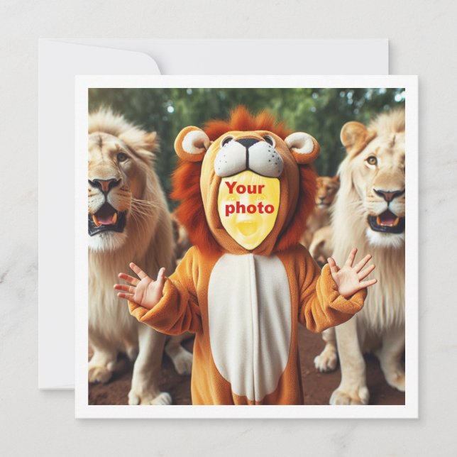 Coloca mi cara en la imagen, tarjeta de leones y n (Anverso)