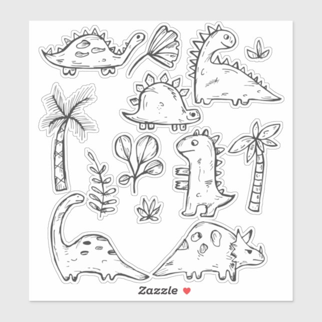 Coloca tus propios Pegatinas de dinosaurios bonito (Hoja)