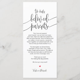 Colocar la tarjeta de agradecimiento para los padr