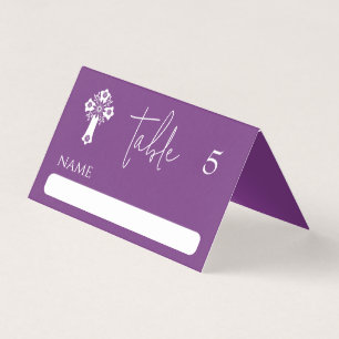 Colocar tarjeta cruz floral Christening Plum dulce