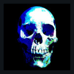 Color azul del arte pop del cráneo<br><div class="desc">Skeleton de arte fantasmal - tonos azules y morados Punk fuerte Metalizado Rock College Imagen de arte pop</div>