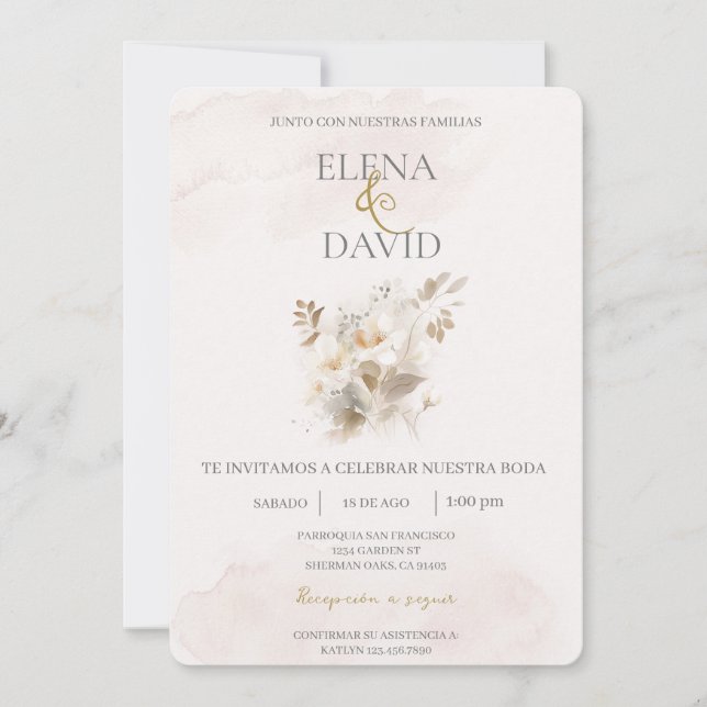 Color beige Invitación a la boda española (Anverso)