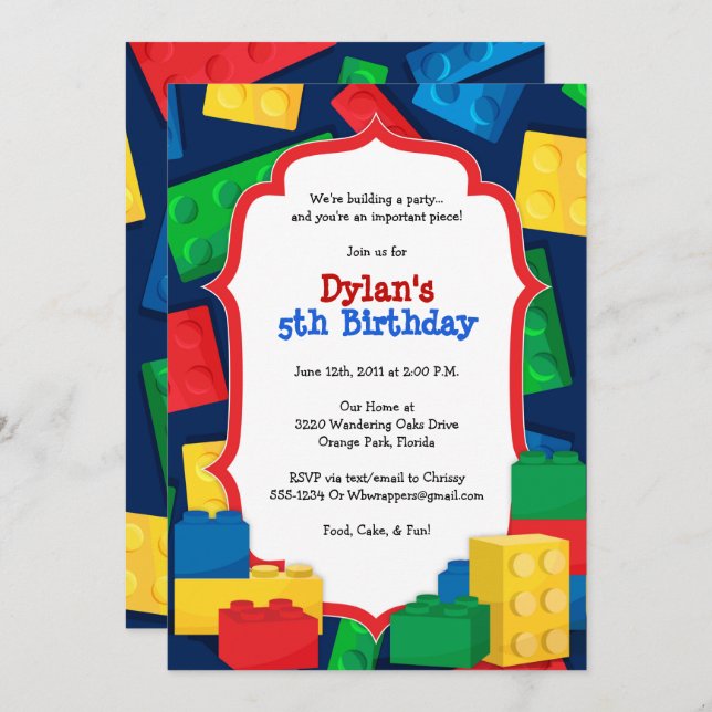 Color Building Blocks Birday Party Invitación (Anverso / Reverso)