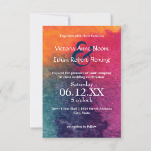 Color de agua azul naranja - Invitación a la boda 