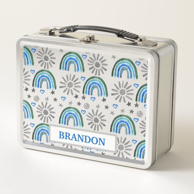 Color de agua Boho Pastel Azul Nombre Arcoiris (Anverso)