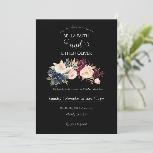 color de agua colorido boda floral Invitación (Anverso de pie)