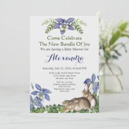 Color de agua de conejo floral azul de Baby Shower