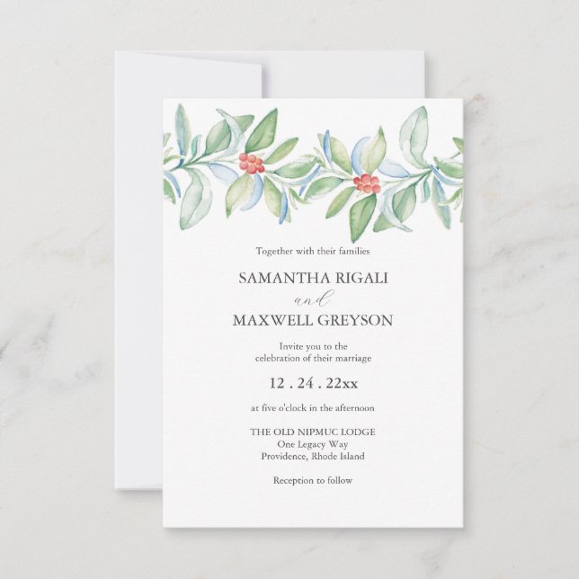 Color de agua de invitaciones de boda Navidades ún (Anverso)