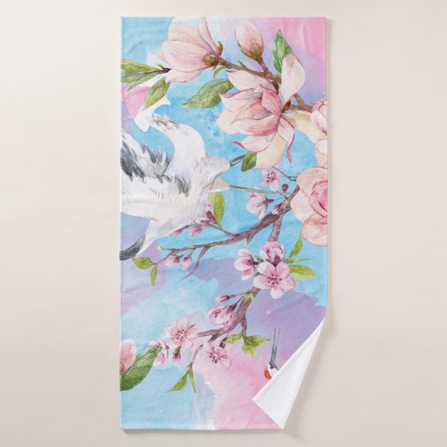 Color de agua de la grúa roja Motif japonés (Toalla de baño)